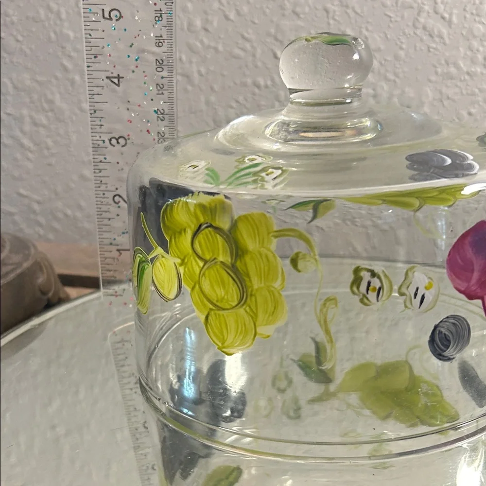 Hand-Painted Glass Cloche with Floral Motif, cloche only no plate Bloom Core